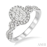 5/8 ctw Oval Shape Round Cut Diamond Lovebright Ring in 14K White Gold